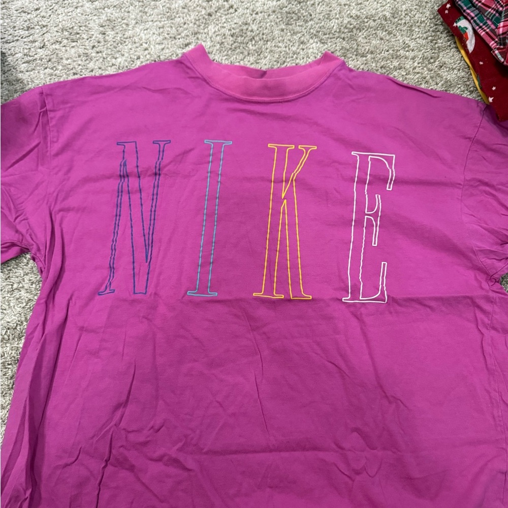 Nike Kids Magenta Tee with Multicolor Logo